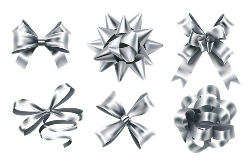 realistic-silver-foil-bows-decorative-bow-metallic-favor-ribbon-and
