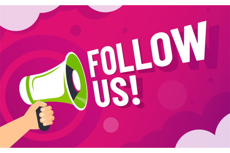 follow-us-banner-loudspeaker-in-hand-invite-followers-online-social
