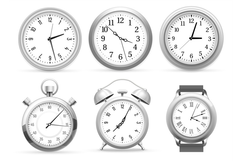 realistic-clocks-wall-round-clock-alarm-and-wristwatches-stopwatch