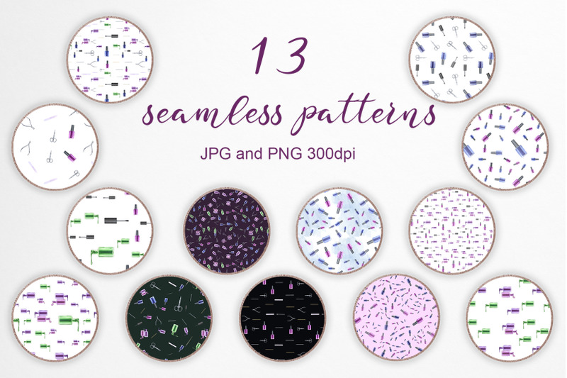 set-of-13-seamless-patterns-with-nail-polish-and-tools