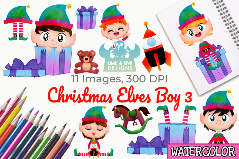 christmas-elves-boys-3-watercolor-clipart-instant-download