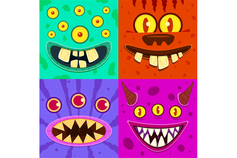 monster-faces-cute-horned-crazy-goblin-and-slimy-gremlin-scary-alien