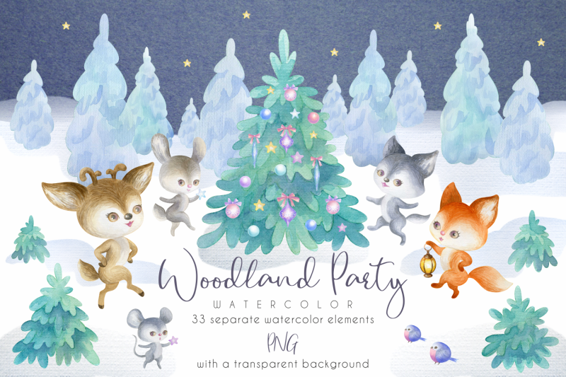 woodland-party-watercolor-christmas-set
