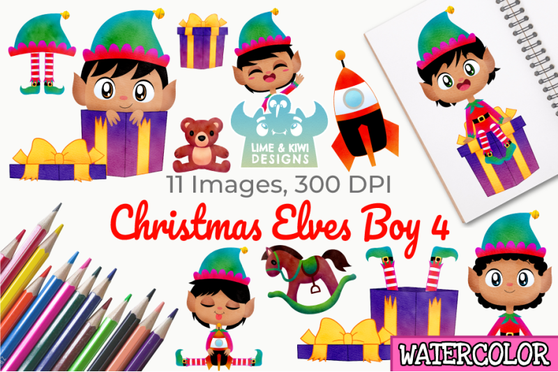 christmas-elves-boys-4-watercolor-clipart-instant-download