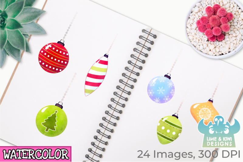 christmas-ornaments-watercolor-clipart-instant-download