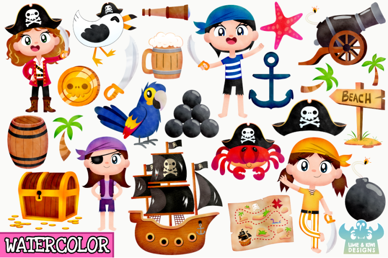 pirate-girls-1-watercolor-clipart-instant-download