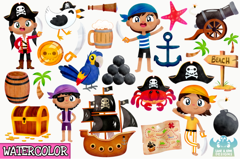 pirate-girls-2-watercolor-clipart-instant-download