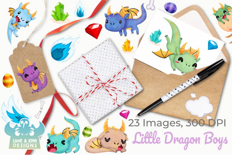 little-dragon-boys-watercolor-clipart-instant-download