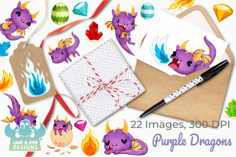 purple-dragons-watercolor-clipart-instant-download