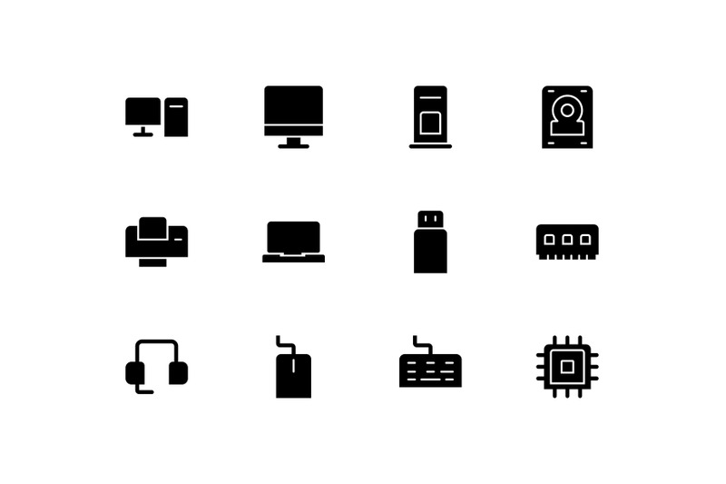 black-computer-solid-icons-vector