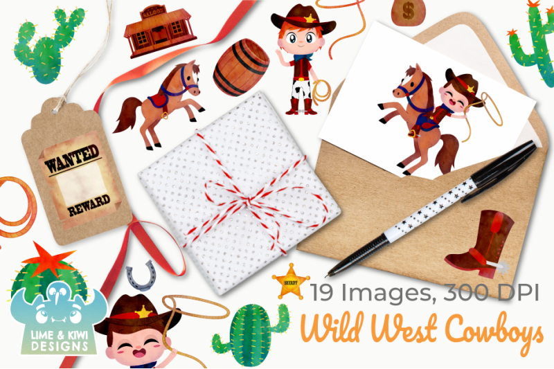 wild-west-cowboys-watercolor-clipart-instant-download