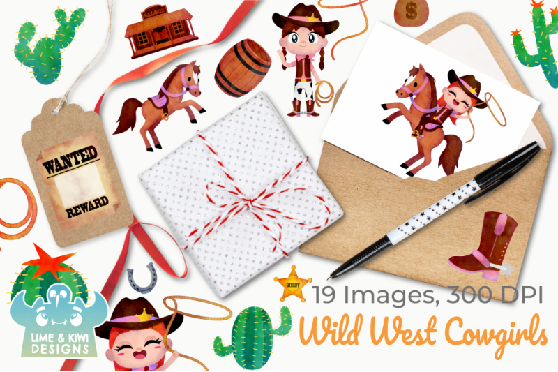 wild-west-cowgirls-watercolor-clipart-instant-download
