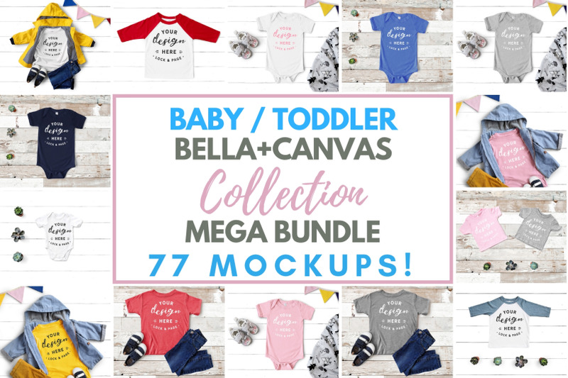 Free Baby Toddler Bella Canvas Mockup Mega Bundle, Kids Boy Girl Tees (PSD Mockups)
