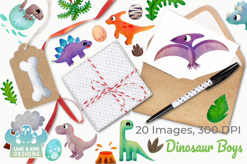 dinosaur-boys-watercolor-clipart-instant-download