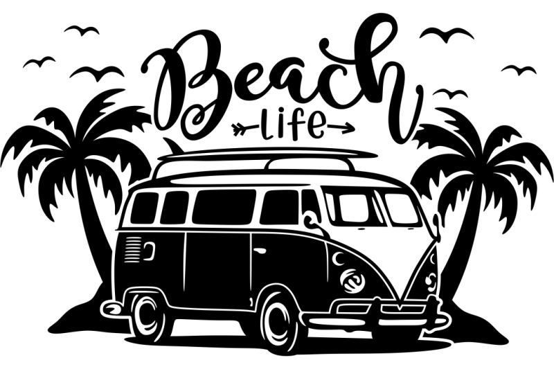 Beach Life_Beach_SurfBoard_VW Svg Design By AgsDesign | TheHungryJPEG.com