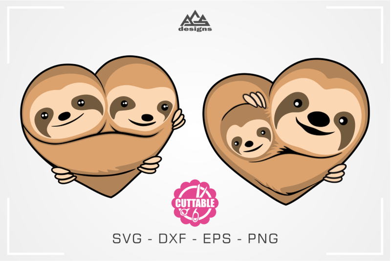 Cute Cuddling Sloth Love Heart Svg Design By AgsDesign | TheHungryJPEG.com