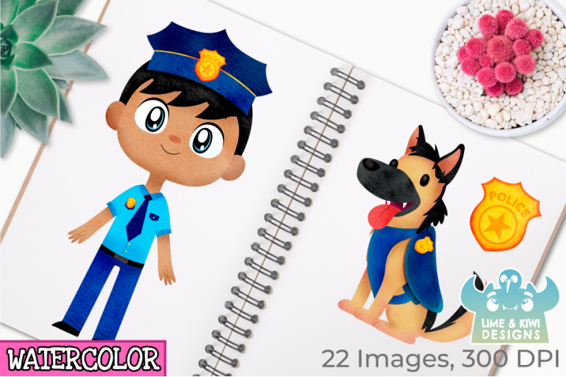 police-cops-and-robbers-watercolor-clipart-instant-download