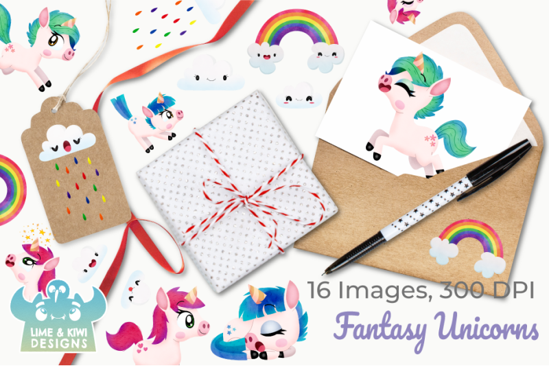 fantasy-unicorns-watercolor-clipart-instant-download