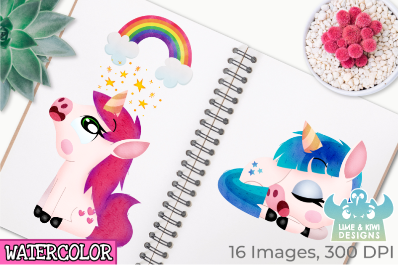 fantasy-unicorns-watercolor-clipart-instant-download