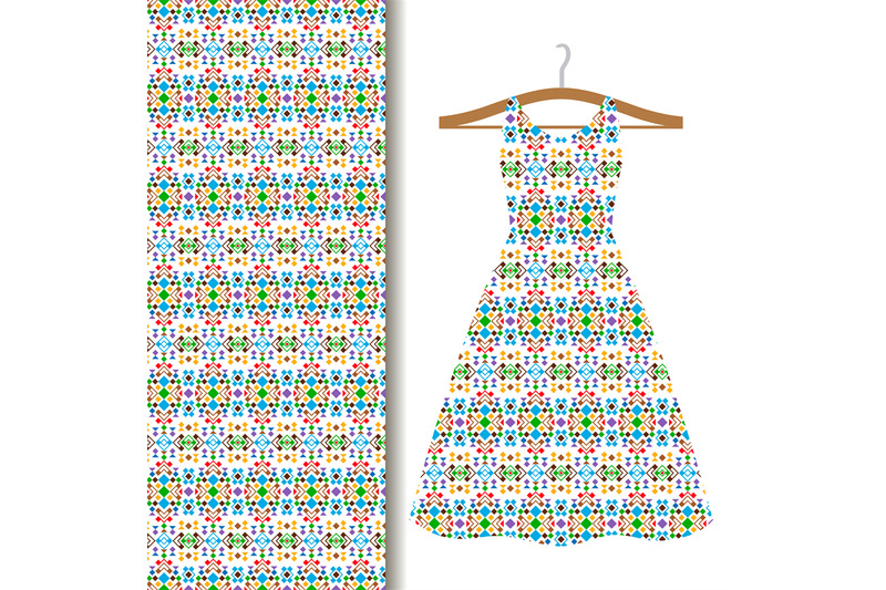 dress-fabric-with-green-geometric-mosaic