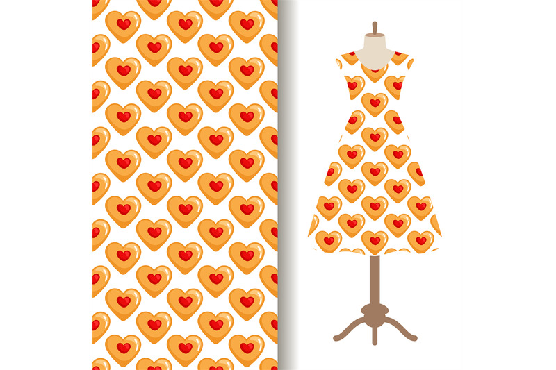 dress-fabric-with-cookies-hearts-pattern