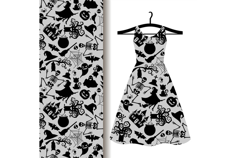 women-dress-fabric-with-halloween-symbols