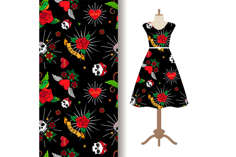 dress-fabric-pattern-with-funny-tattoo