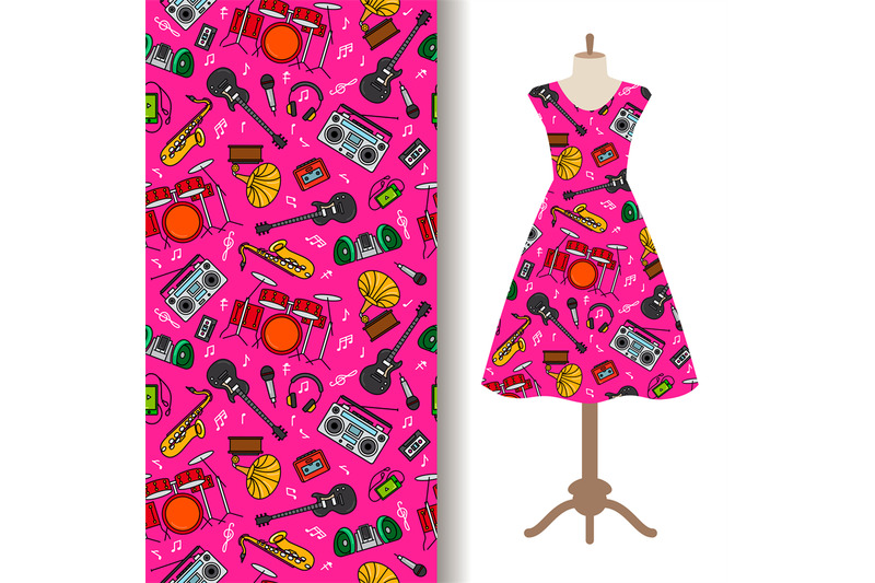 dress-fabric-pattern-with-music-instruments