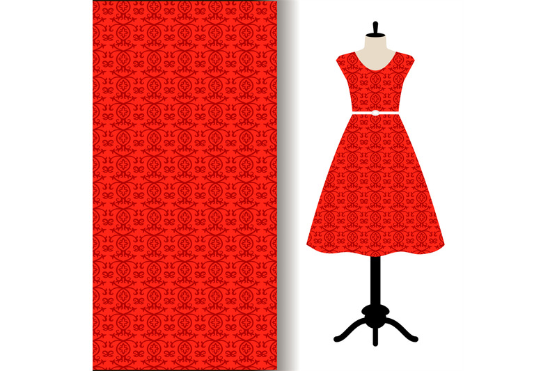 dress-fabric-with-red-arabic-pattern