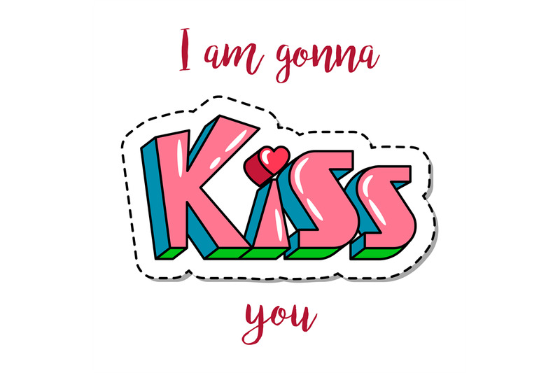 fashion-patch-element-with-kiss-lettering