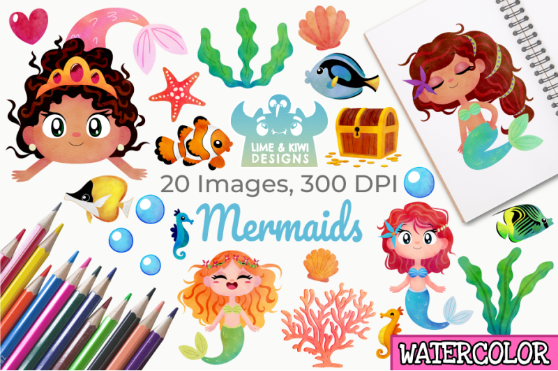 mermaids-watercolor-clipart-instant-download-vector-art