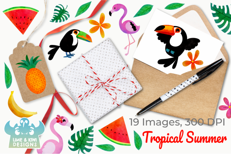 tropical-summer-watercolor-clipart-instant-download