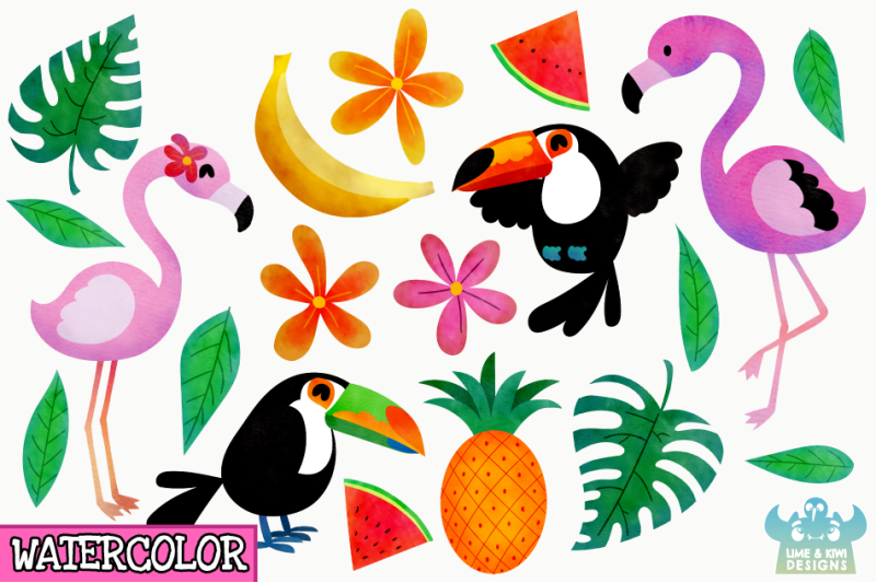 tropical-summer-watercolor-clipart-instant-download