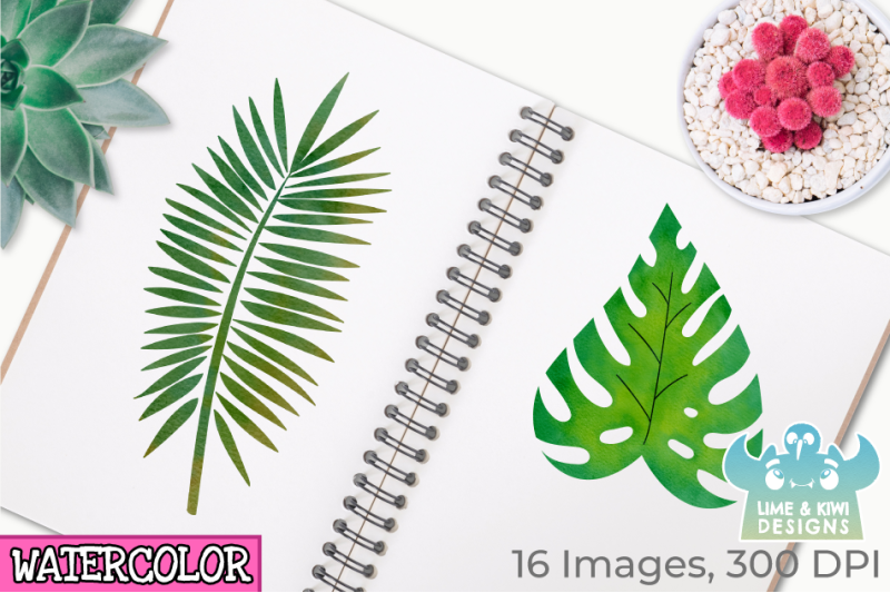 tropical-leaves-watercolor-clipart-instant-download