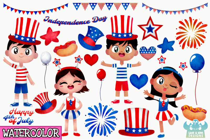 independence-day-watercolor-clipart-instant-download