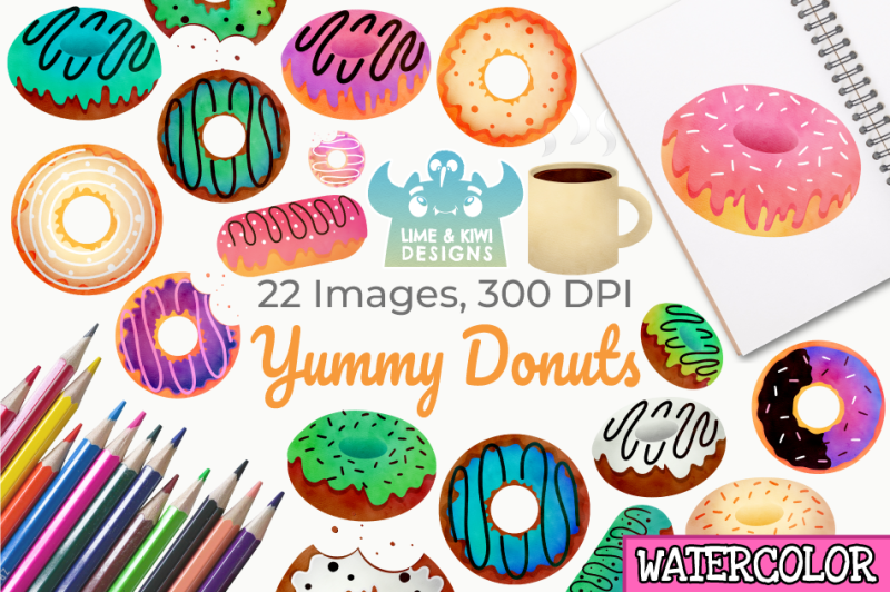 yummy-donuts-watercolor-clipart-instant-download-vector-art