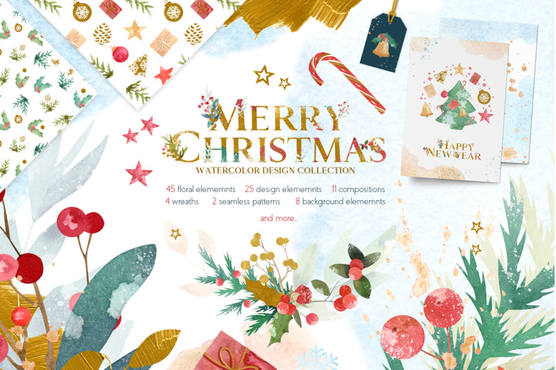 merry-christmas-watercolor-design-set