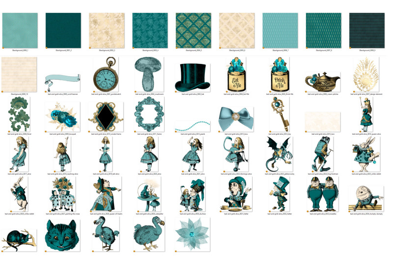 teal-and-gold-alice-in-wonderland-graphics