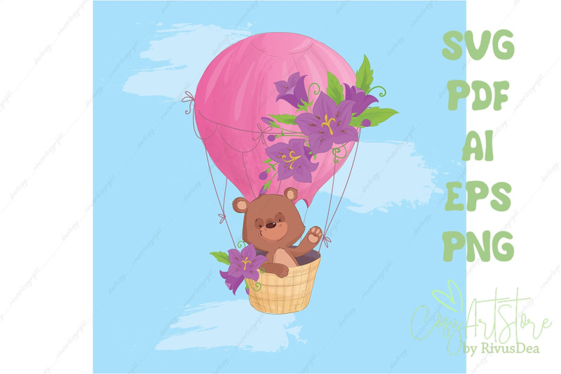 teddy-bear-flying-on-a-hot-air-balloon-svg-background