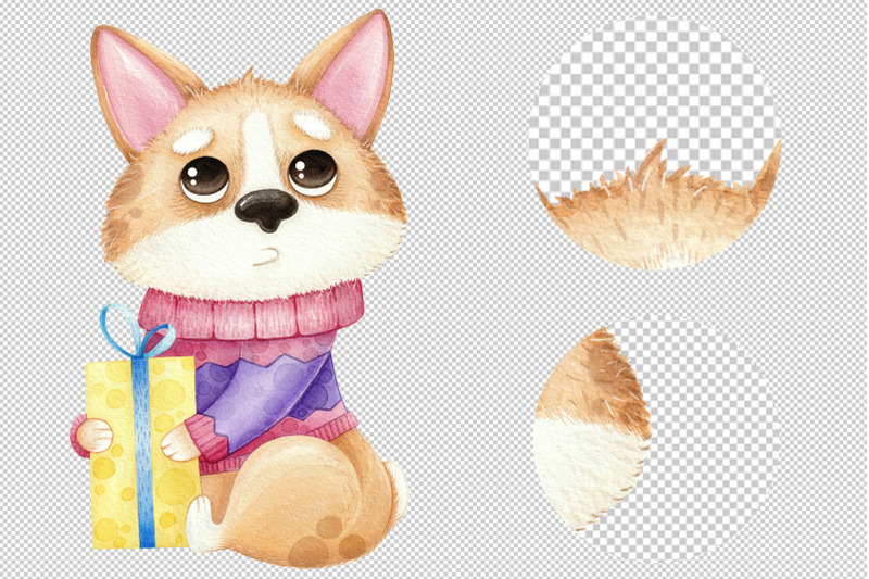 watercolor-illustration-with-cute-dog-corgi-with-gift
