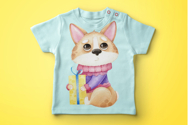 watercolor-illustration-with-cute-dog-corgi-with-gift
