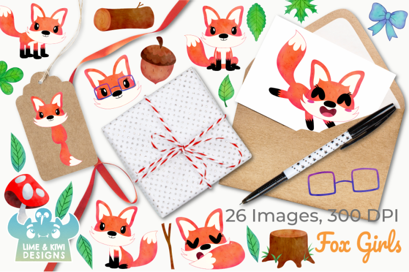 fox-girls-watercolor-clipart-instant-download-vector-art