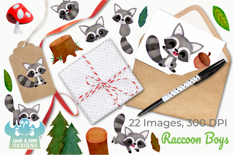 raccoon-boys-watercolor-clipart-instant-download-vector-art