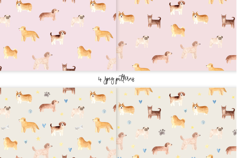 watercolor-cute-dogs-patterns-and-cliparts