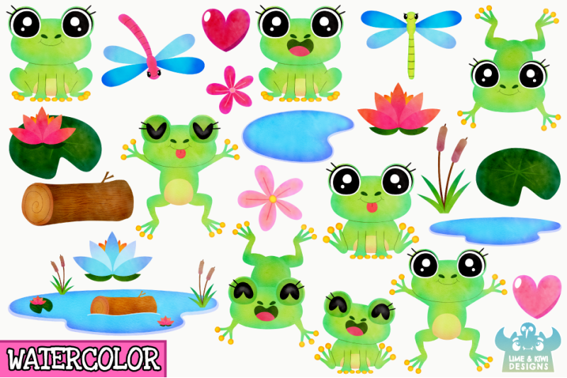 frog-girls-watercolor-clipart-instant-download-vector-art