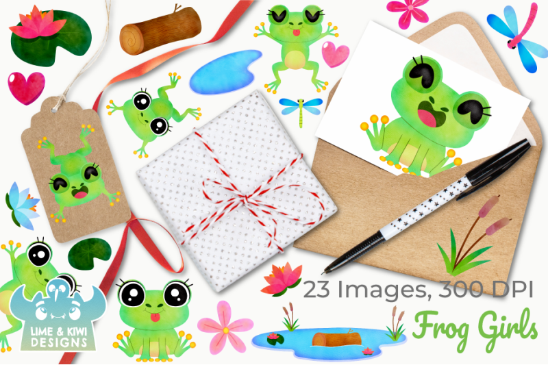 frog-girls-watercolor-clipart-instant-download-vector-art