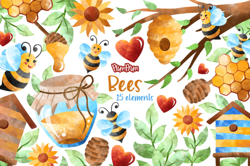 bees-watercolor-cliparts