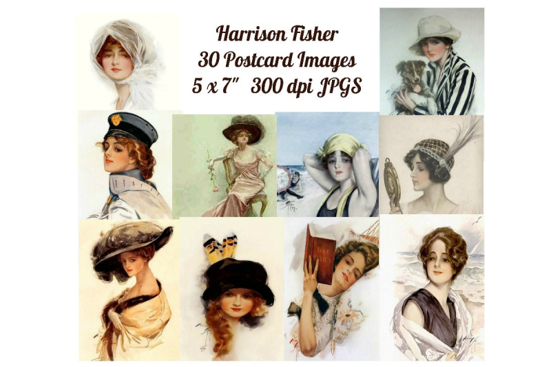30-harrison-fisher-beauties-postcard-art-images-commercial-use