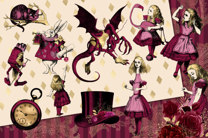 burgundy-and-gold-alice-in-wonderland-graphics