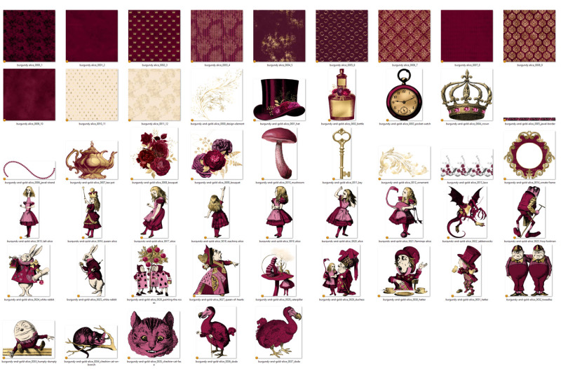 burgundy-and-gold-alice-in-wonderland-graphics